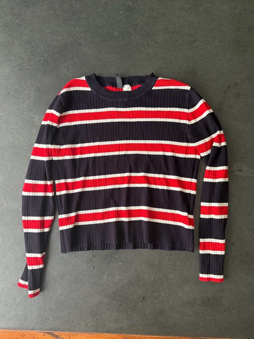 Red navy and white striped long sleeve